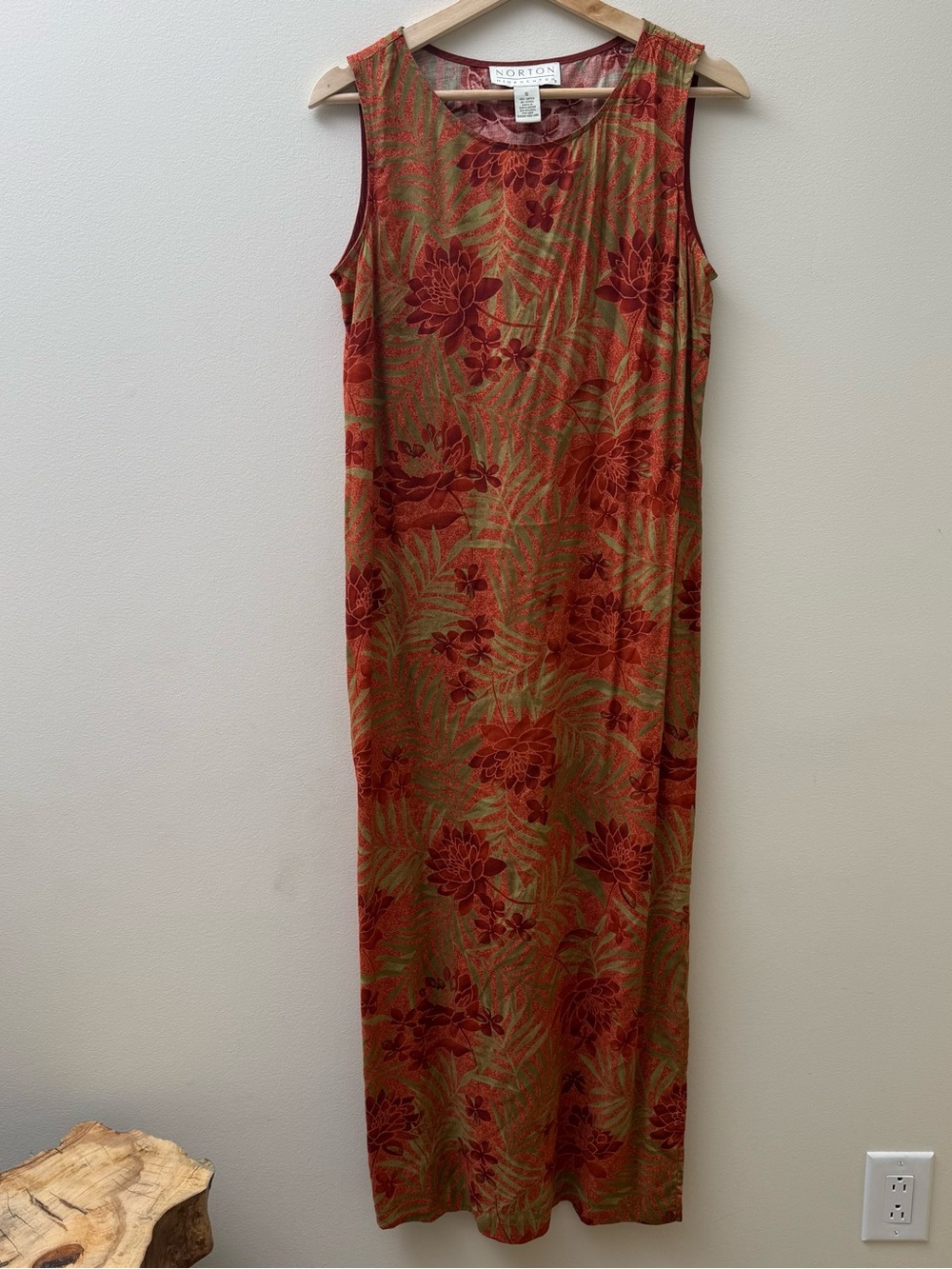 Norton McNaughton Red Floral Maxi Dress on Olive Ground